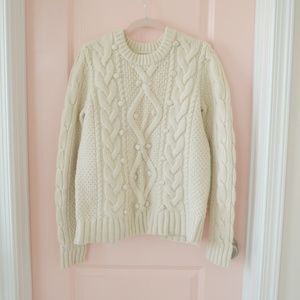 Cream Pom Pom Cable Knit Sweater